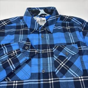 Zero FoxTrot Mens 2Xl Blue Check Plaid Long Sleeve Button Up Flannel Shirt